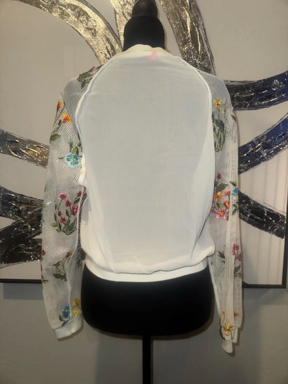Chelsea & Violet White Mesh Zip-Front Floral Embroidered Jacket - Picture 5 of 7